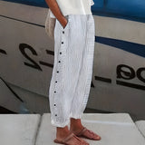 Flowy Striped Pants for Women with Side Button Detail