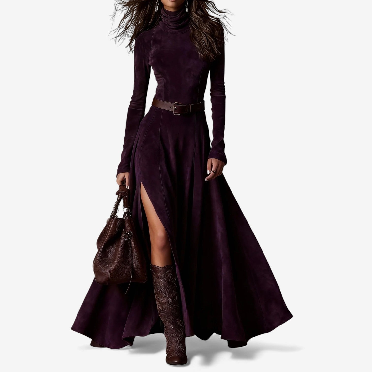 Élodie | Chic Long Dress with Matching Belt