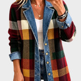 Lillian - Color Block Checked Denim Jacket