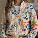 Imogene™ | Botanical Leaf Print Zip-Up Cardigan