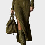 Francine - Retro Maxi Dress with Zipper and Belt