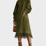 Christelle - Suede Roll Neck Dress with Fringe Details