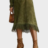 Christelle - Suede Roll Neck Dress with Fringe Details