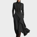 Léontine - Knit Asymmetrical Maxi Dress with Roll Neck