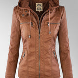 Women’s Hooded Leather-Style Jacket