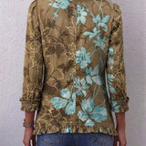 Jutta™ Olive Blazer with Turquoise Floral Design