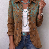 Ilse™ | Brown Blazer with Turquoise Paisley Accents