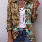 Jutta™ Olive Blazer with Turquoise Floral Design