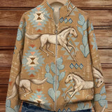 Perpetua™ | Desert-Inspired Horse and Cactus Zip-Up Cardigan