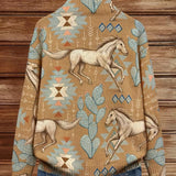 Perpetua™ | Desert-Inspired Horse and Cactus Zip-Up Cardigan