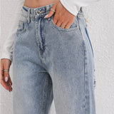 Women's High-Waisted Wide-Leg Distressed Jeans