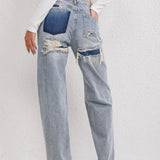 Women's High-Waisted Wide-Leg Distressed Jeans