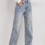 Women's High-Waisted Wide-Leg Distressed Jeans
